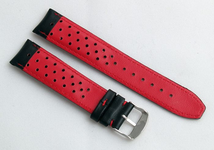 Black red sport leather strap band 20 mm for Tissot TAG Heuer Seiko Citizen