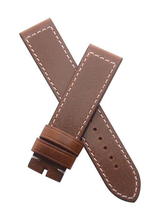 21 mm Vintage Brown genuine leather pin buckle strap with white