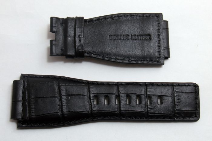 24 mm black genuine calf leather crocodile style strap to fit Bell