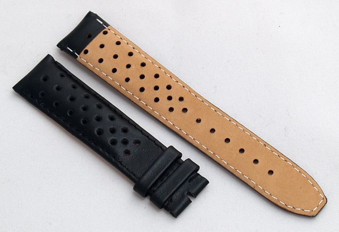 Black Sports perforated pin buckle leather strap to fit TAG Heuer