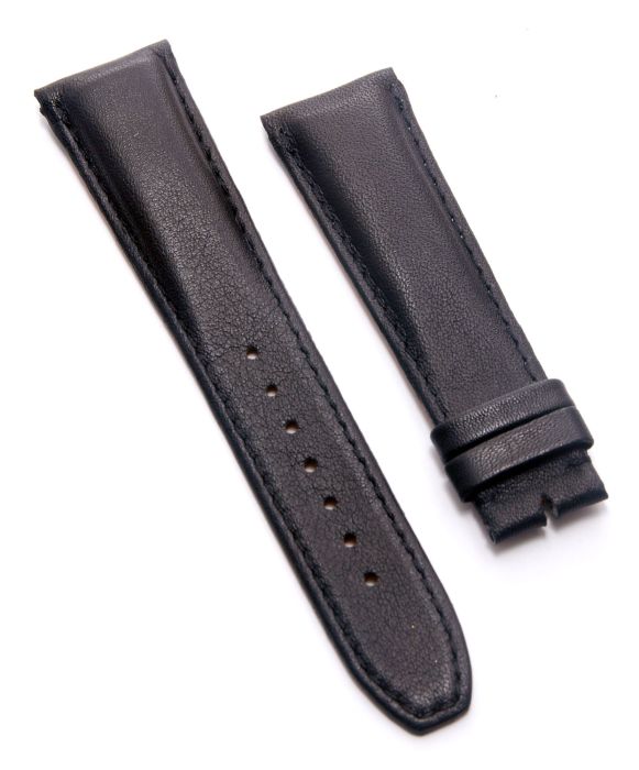 Black smooth genuine leather 22 18 mm pin buckle strap with black