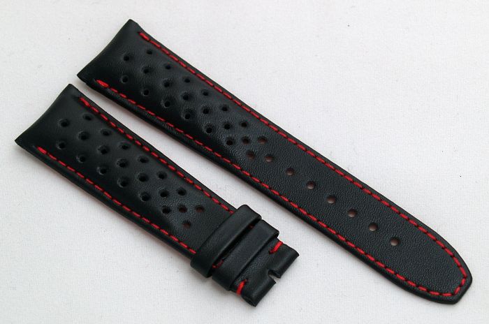 Black Perforated Sports style leather 22 18 mm pin buckle strap with