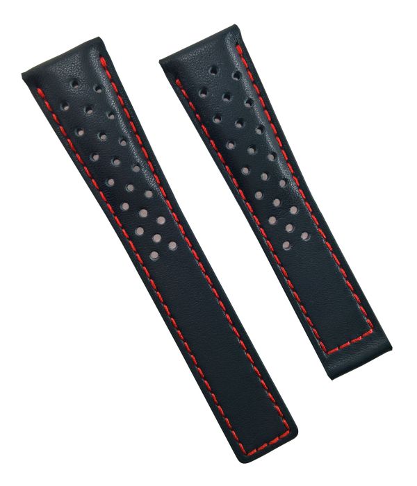 20 16 mm black sports perforated genuine leather strap with red