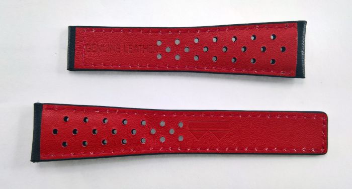 20 16 mm black sports perforated genuine leather strap with red